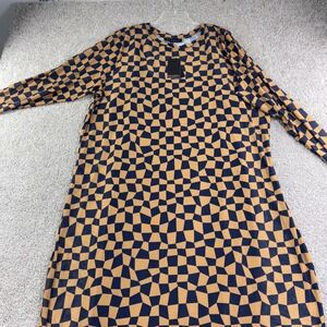 ELOQUII Checkered Long Sleeve Bodycon Midi Dress Navy & Tan Pattern Plus Size 26